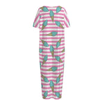 Pink Striped Ice Cream Pattern Print Short Sleeve Long Nightdress