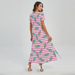 Pink Striped Ice Cream Pattern Print Short Sleeve Maxi Dress
