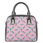 Pink Striped Ice Cream Pattern Print Shoulder Handbag