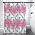 Pink Striped Ice Cream Pattern Print Shower Curtain