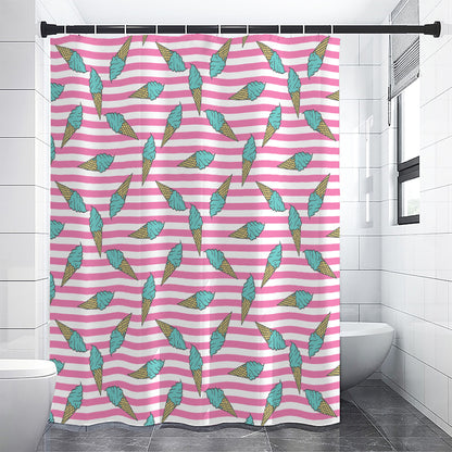 Pink Striped Ice Cream Pattern Print Shower Curtain