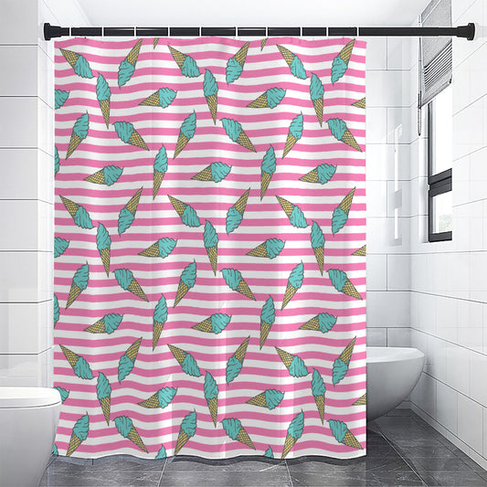Pink Striped Ice Cream Pattern Print Shower Curtain