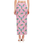 Pink Striped Ice Cream Pattern Print Side Slit Maxi Skirt