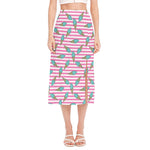 Pink Striped Ice Cream Pattern Print Side Slit Midi Skirt