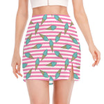 Pink Striped Ice Cream Pattern Print Side Slit Mini Skirt