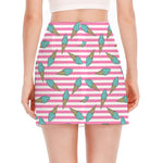 Pink Striped Ice Cream Pattern Print Side Slit Mini Skirt