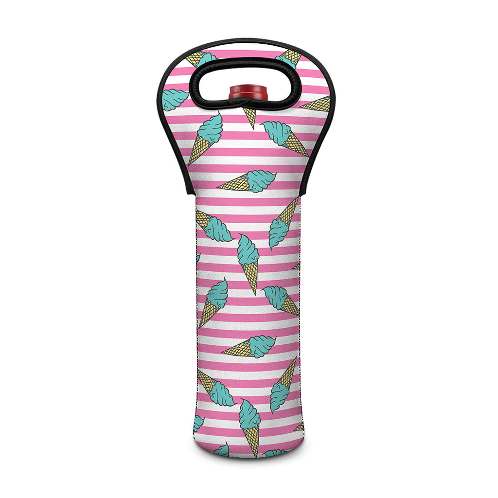 Pink Striped Ice Cream Pattern Print Single Neoprene Wine Tote