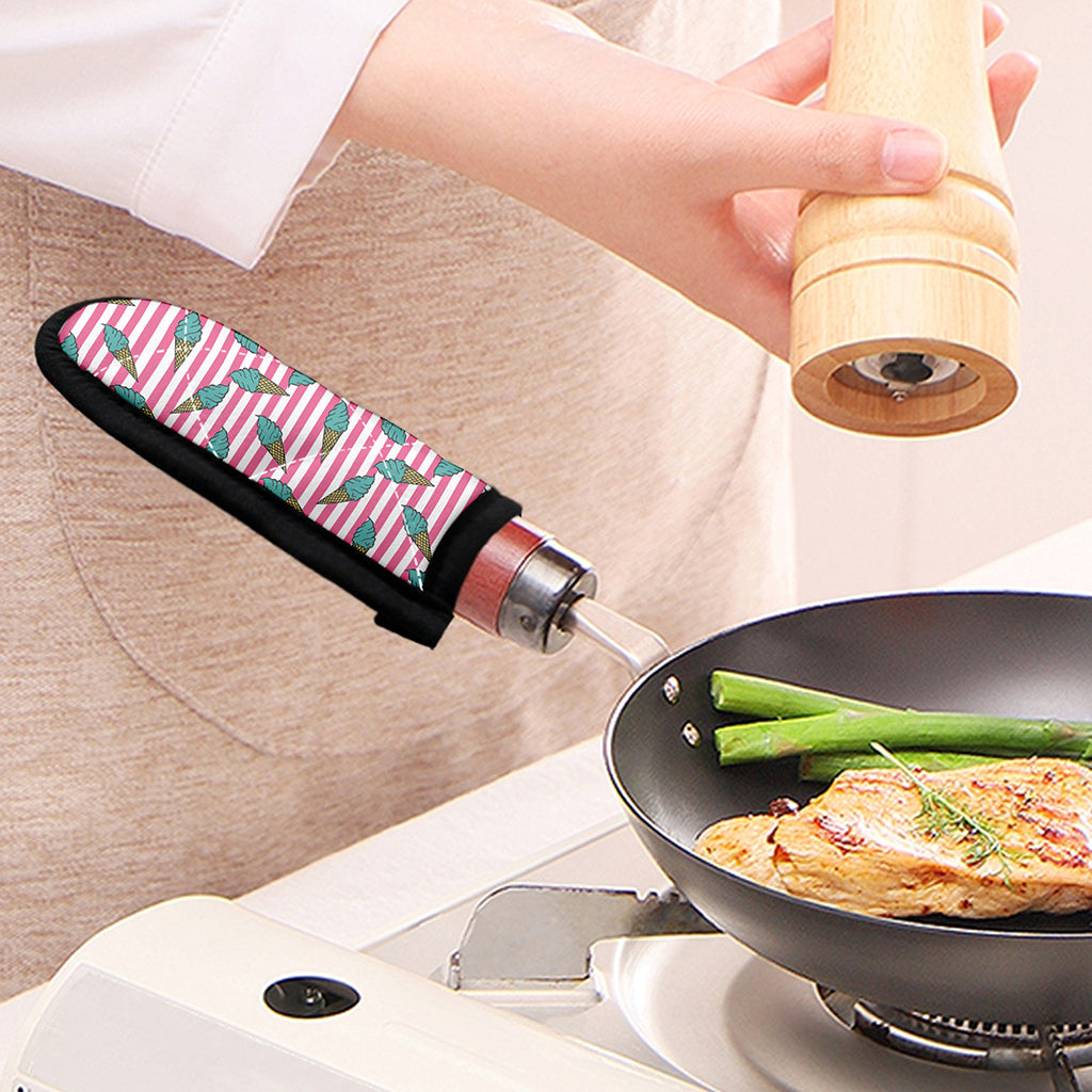 Pink Striped Ice Cream Pattern Print Skillet Handle Cover
