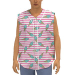Pink Striped Ice Cream Pattern Print Sleeveless Baseball Jersey