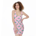 Pink Striped Ice Cream Pattern Print Sleeveless Bodycon Dress