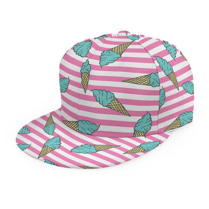 Pink Striped Ice Cream Pattern Print Snapback Cap