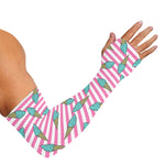 Pink Striped Ice Cream Pattern Print Sun Protection Arm Sleeves