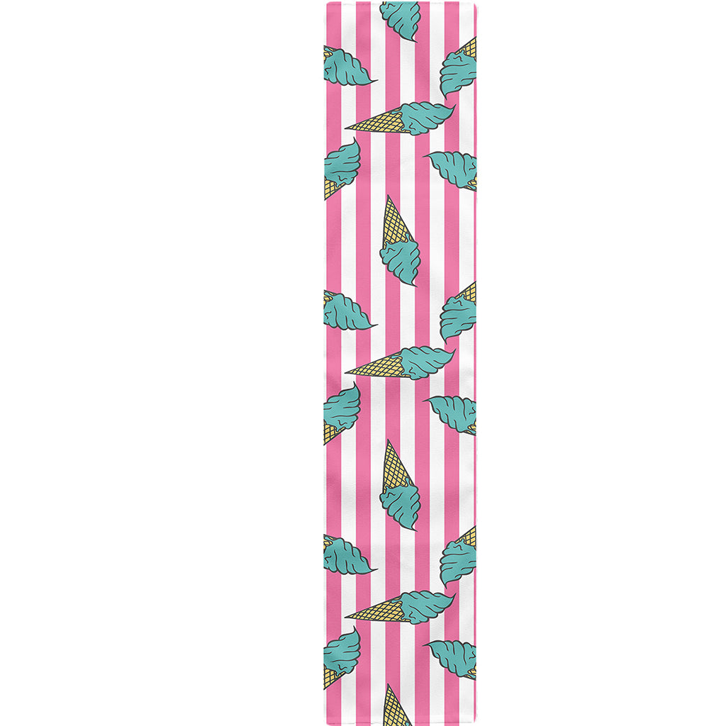Pink Striped Ice Cream Pattern Print Table Runner