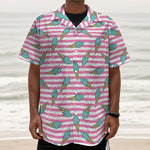 Pink Striped Ice Cream Pattern Print Textured Short Sleeve Shirt