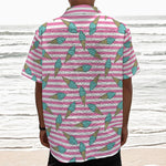 Pink Striped Ice Cream Pattern Print Textured Short Sleeve Shirt