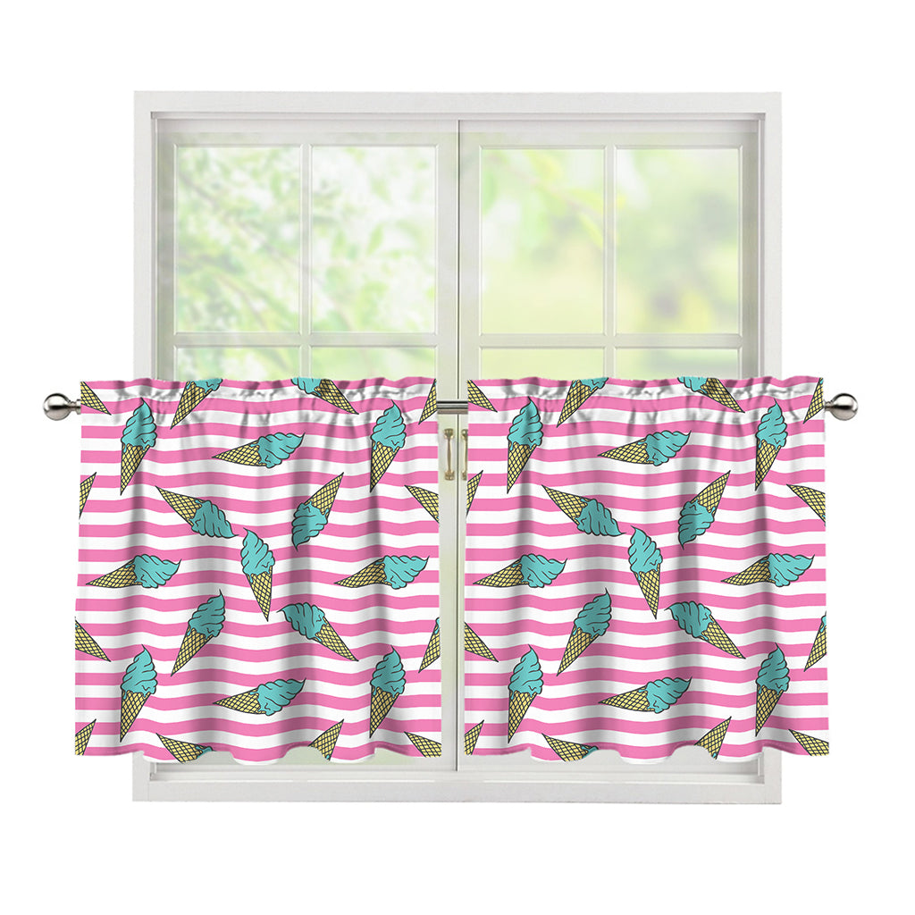 Pink Striped Ice Cream Pattern Print Tier Curtains