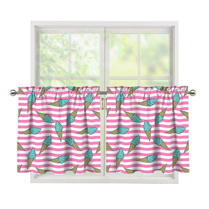 Pink Striped Ice Cream Pattern Print Tier Curtains