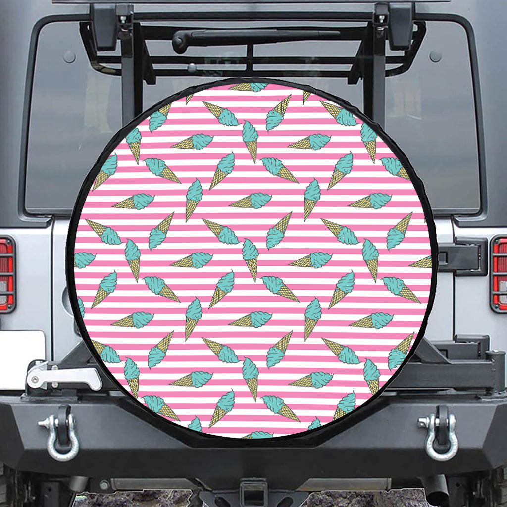 Pink Striped Ice Cream Pattern Print Tire Cover