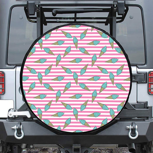 Pink Striped Ice Cream Pattern Print Tire Cover