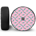 Pink Striped Ice Cream Pattern Print Tire Cover With Camera Hole