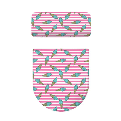 Pink Striped Ice Cream Pattern Print Toilet Lid And Tank Cover Set