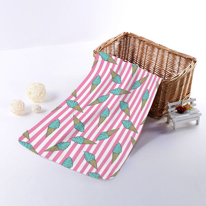 Pink Striped Ice Cream Pattern Print Towel