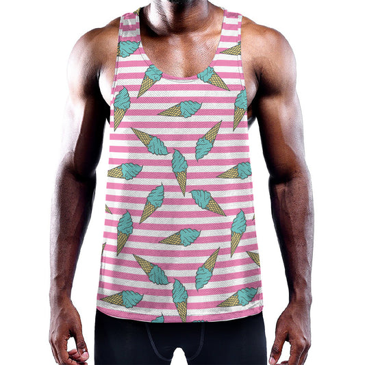 Pink Striped Ice Cream Pattern Print Training Tank Top