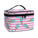 Pink Striped Ice Cream Pattern Print Travel Makeup Bag