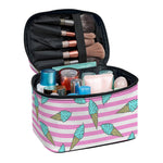 Pink Striped Ice Cream Pattern Print Travel Makeup Bag