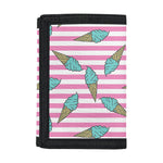 Pink Striped Ice Cream Pattern Print Trifold Wallet