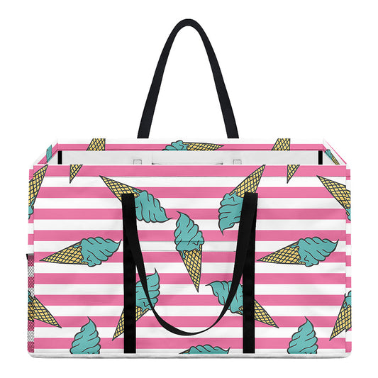 Pink Striped Ice Cream Pattern Print Utility Tote Bag