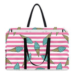 Pink Striped Ice Cream Pattern Print Utility Tote Bag