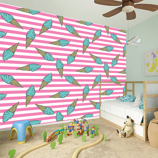 Pink Striped Ice Cream Pattern Print Wall Sticker
