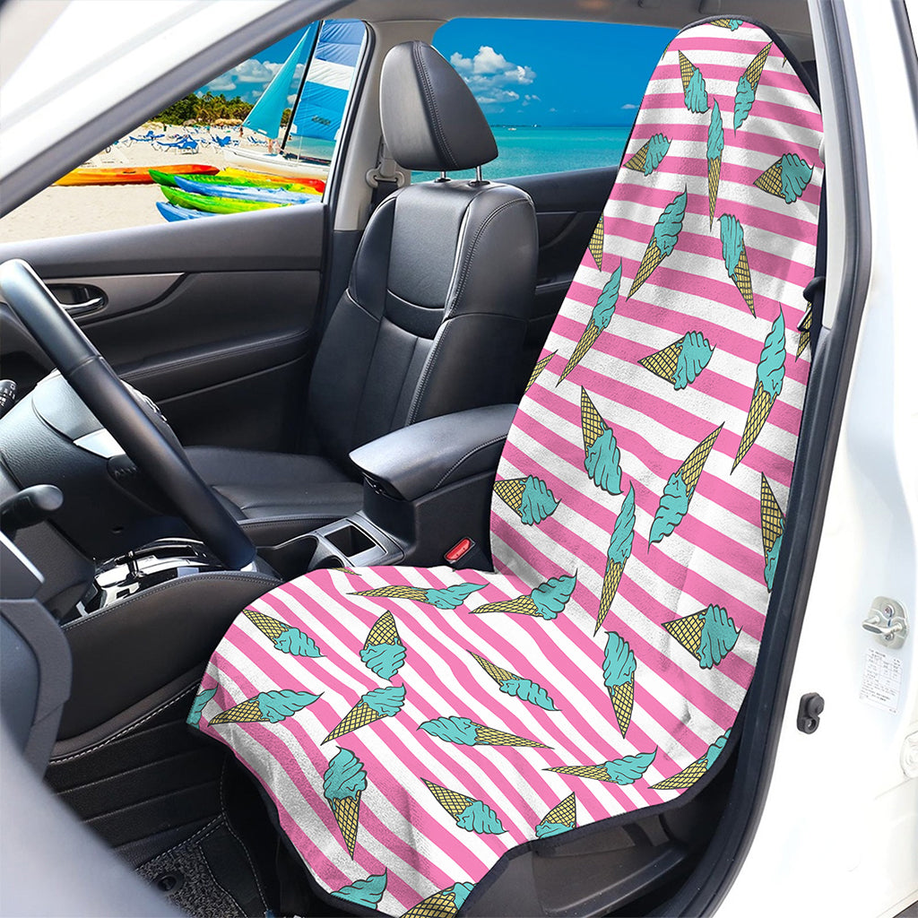 Pink Striped Ice Cream Pattern Print Waterproof Car Seat Cover