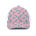 Pink Striped Ice Cream Pattern Print White Mesh Trucker Hat