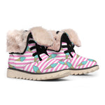 Pink Striped Ice Cream Pattern Print Winter Boots