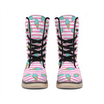 Pink Striped Ice Cream Pattern Print Winter Boots