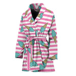 Pink Striped Ice Cream Pattern Print Women's Bathrobe
