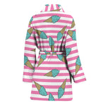 Pink Striped Ice Cream Pattern Print Women's Bathrobe