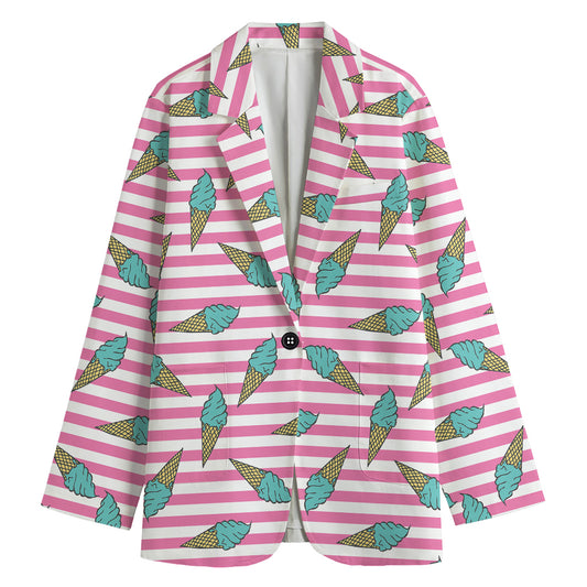 Pink Striped Ice Cream Pattern Print Women's Blazer