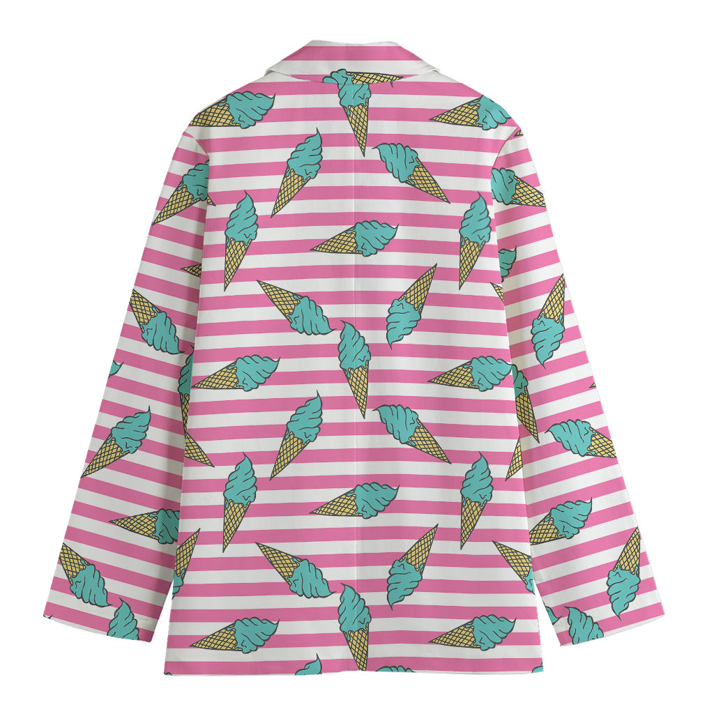 Pink Striped Ice Cream Pattern Print Women's Blazer