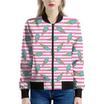 Pink Striped Ice Cream Pattern Print Women's Bomber Jacket