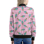 Pink Striped Ice Cream Pattern Print Women's Bomber Jacket