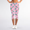 Pink Striped Ice Cream Pattern Print Women's Capri Leggings