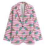 Pink Striped Ice Cream Pattern Print Women's Cotton Blazer