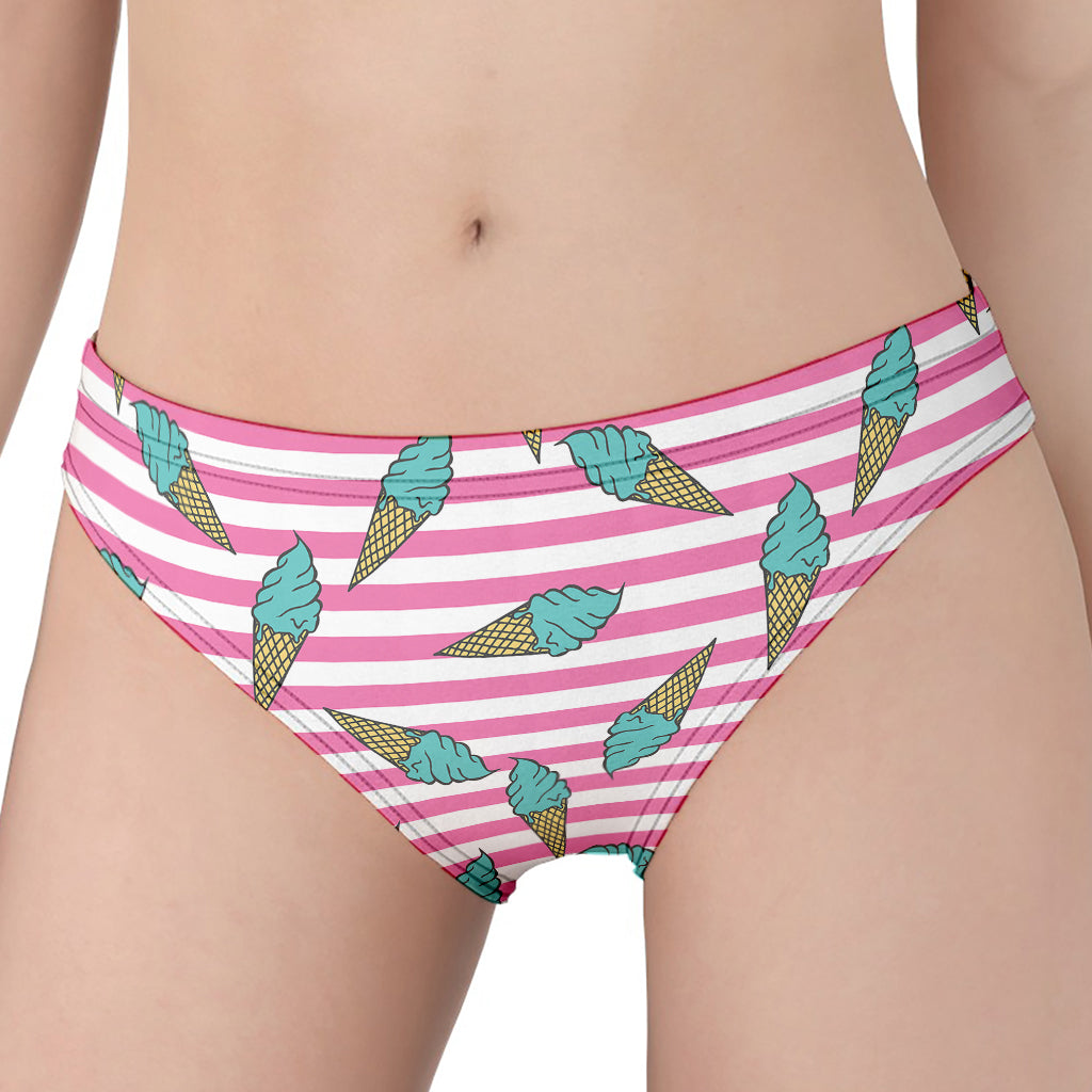 Pink Striped Ice Cream Pattern Print Women's Panties