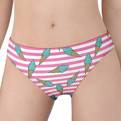 Pink Striped Ice Cream Pattern Print Women's Panties