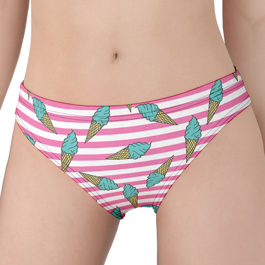 Pink Striped Ice Cream Pattern Print Women's Panties