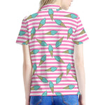 Pink Striped Ice Cream Pattern Print Women's Polo Shirt