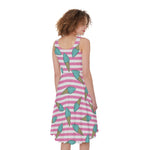 Pink Striped Ice Cream Pattern Print Women's Sleeveless Dress